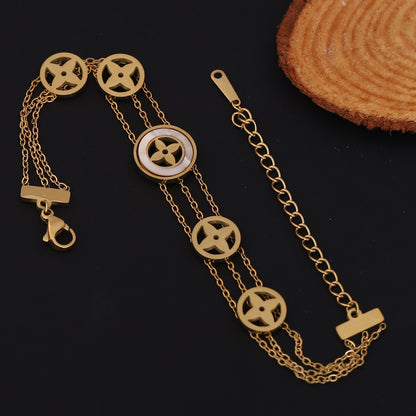 Elora Celeste Triple Chain Bracelet – White Enamel Luxe Edition