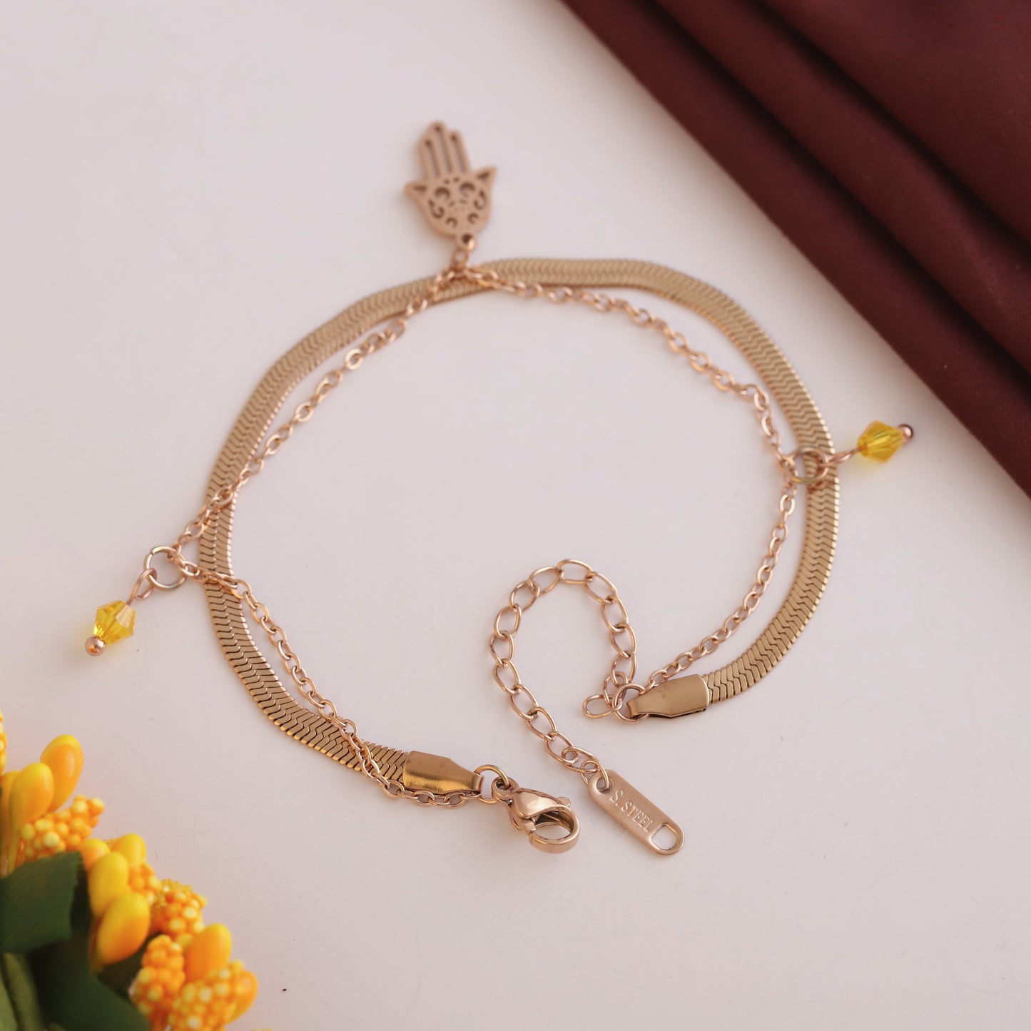 Elora Rose Gold Hamsa Hand Charm Bracelet