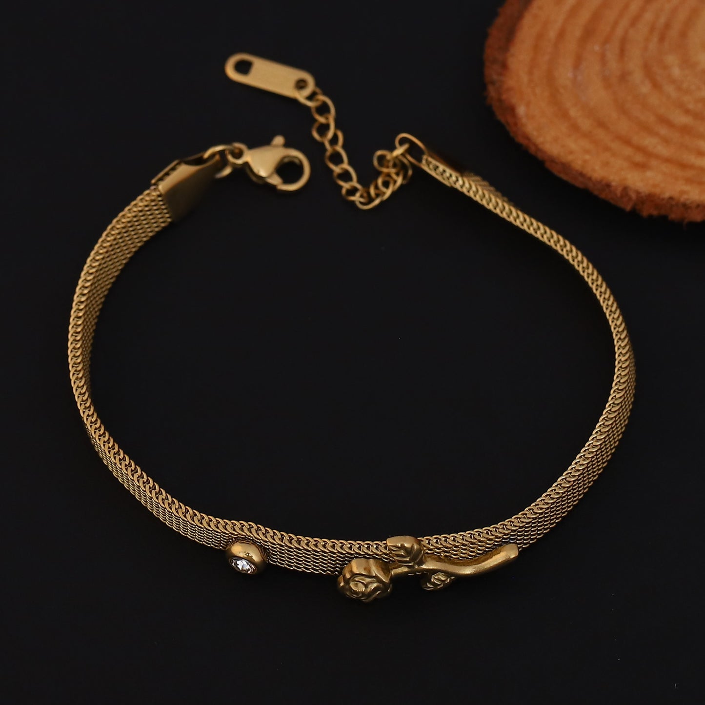 Elora Golden Rose Vine Bracelet with Crystal Accent