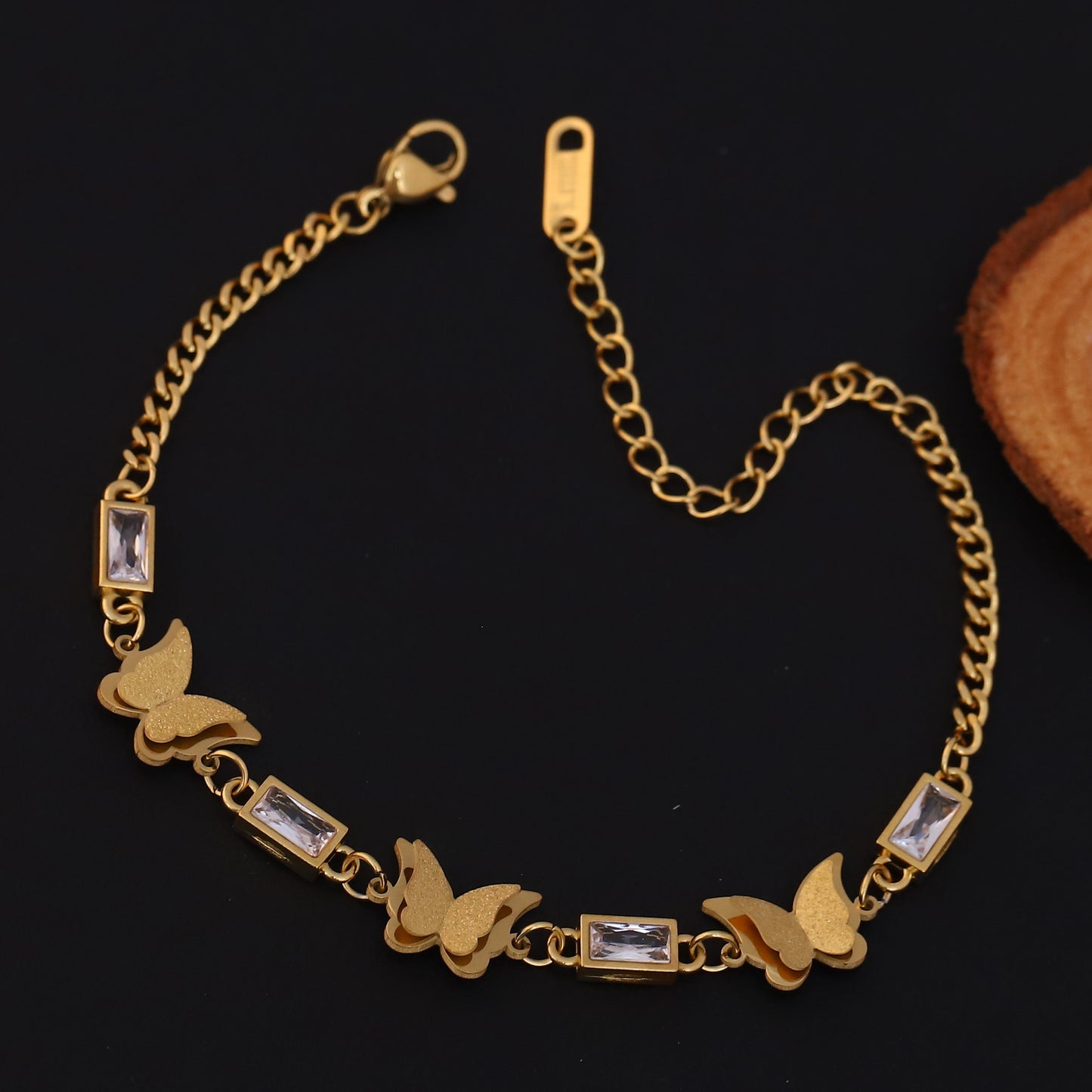 Elora Golden Butterfly & Crystal Stone Bracelet