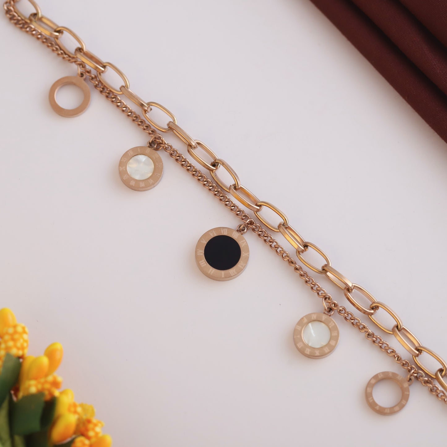 Elora Rose-Gold Dual Chain Geometric Charm Bracelet