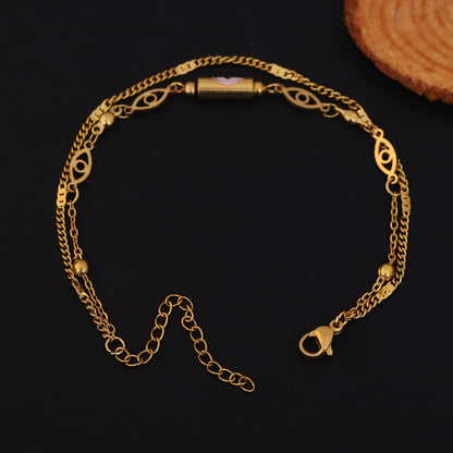 Elora Evil Eye Dual Layer Gold Charm Bracelet