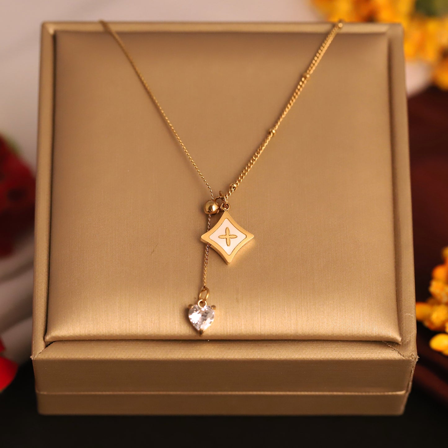 Elora Gold Plated Star Charm & Heart Crystal pendant chain
