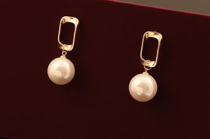 Elora Gold Plated Rectangle Link Pearl Drops Earring