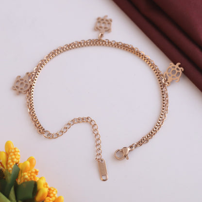 Elora Rose-Gold Turtle Charm Double Chain Bracelet
