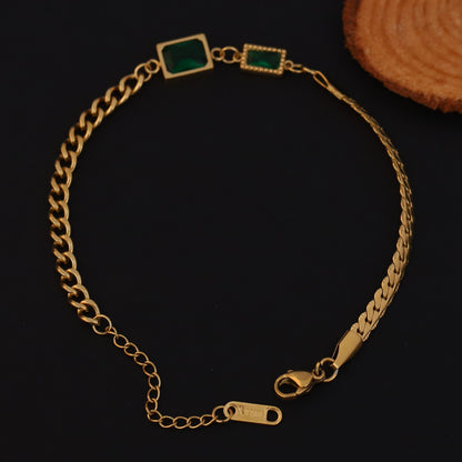 Elora Golden Dual Green Stone Bracelet