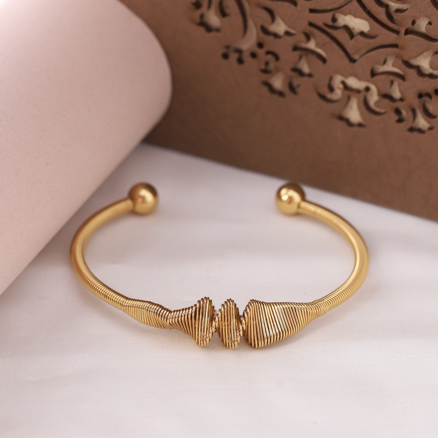 Elora Gold Plated Spiral Harmony Open Cuff Bracelet