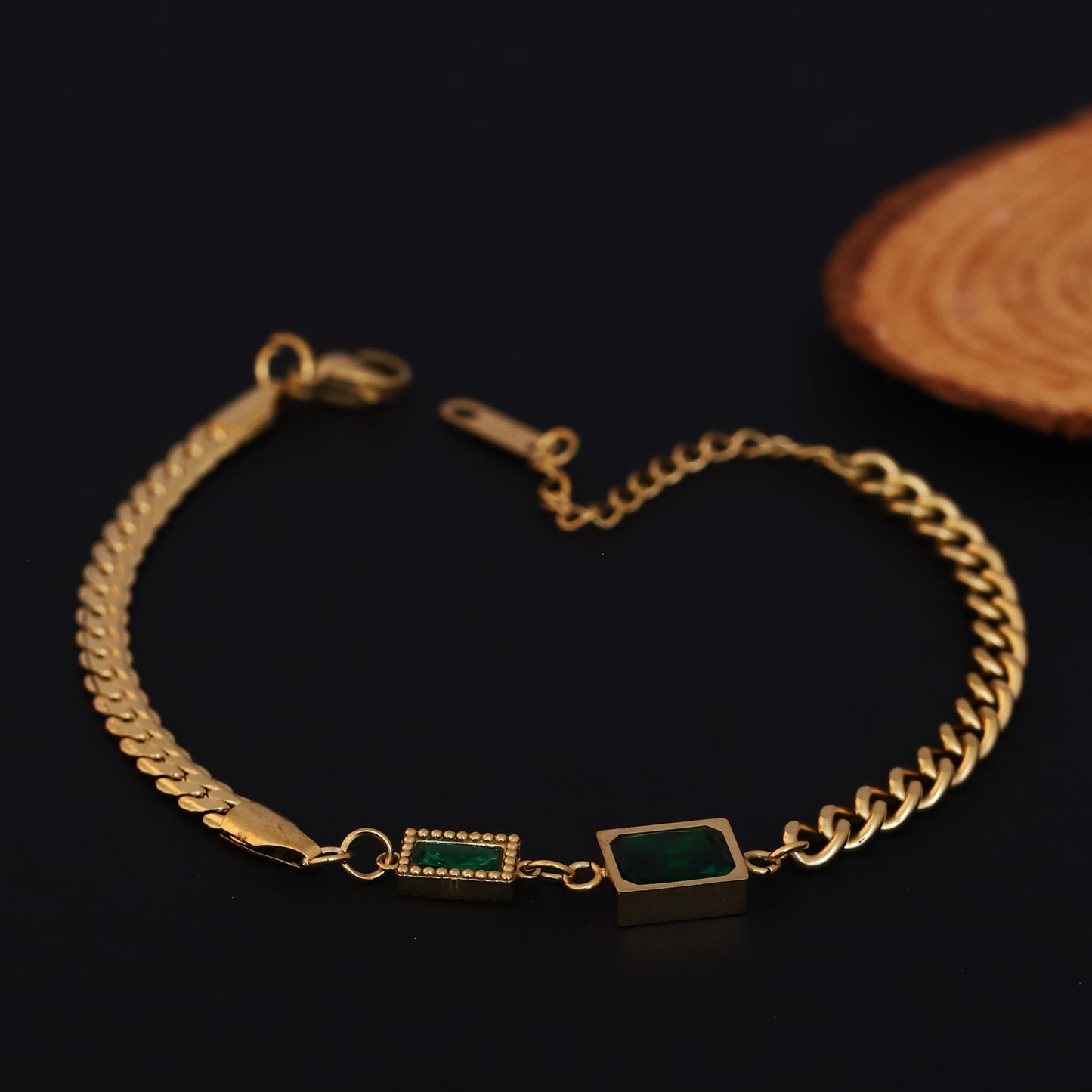 Elora Golden Dual Green Stone Bracelet