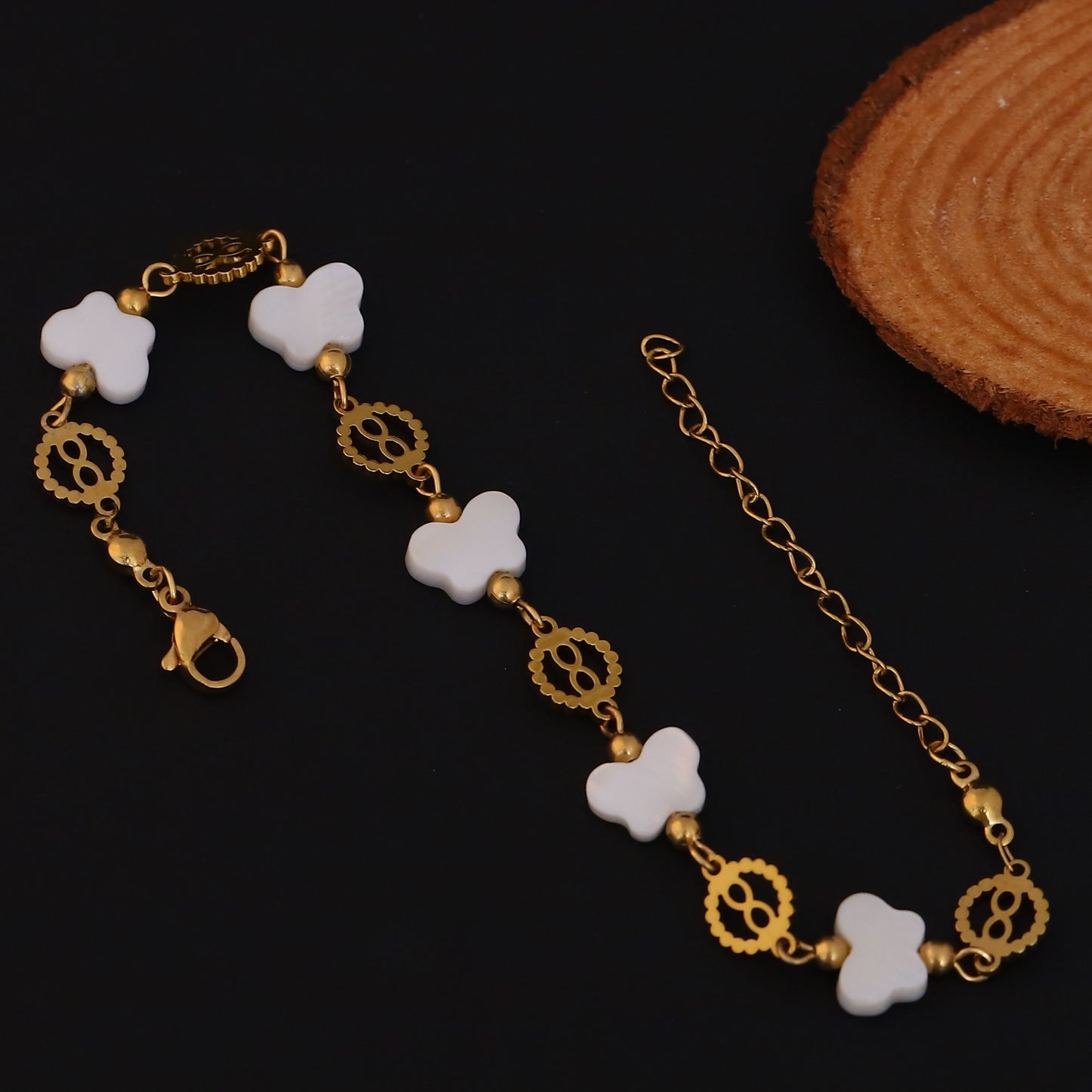 Elora White Butterfly Charm Bracelet with Golden Accents