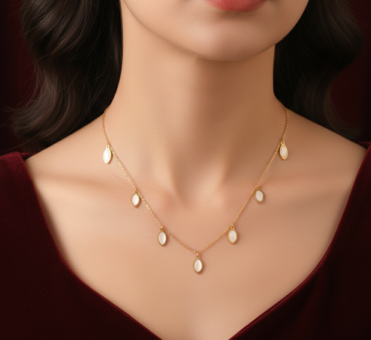 Elora Gold Plated Classic White Marquise Drop Charm Necklace