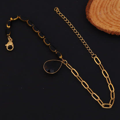 Elora Golden Black Teardrop Pendant Bracelet