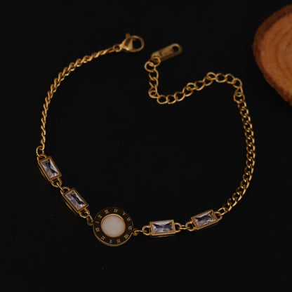 Elora Golden Roman Dial Bracelet with White Stone & Crystal Accents