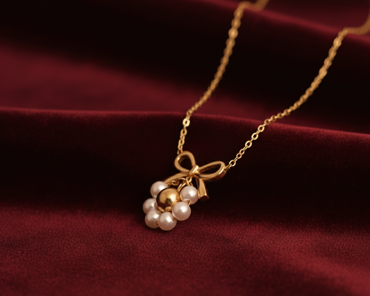 Elora Pearl Bow Charm Necklace