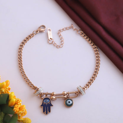 Elora Rose Gold Hamsa & Evil Eye Charm Bracelet