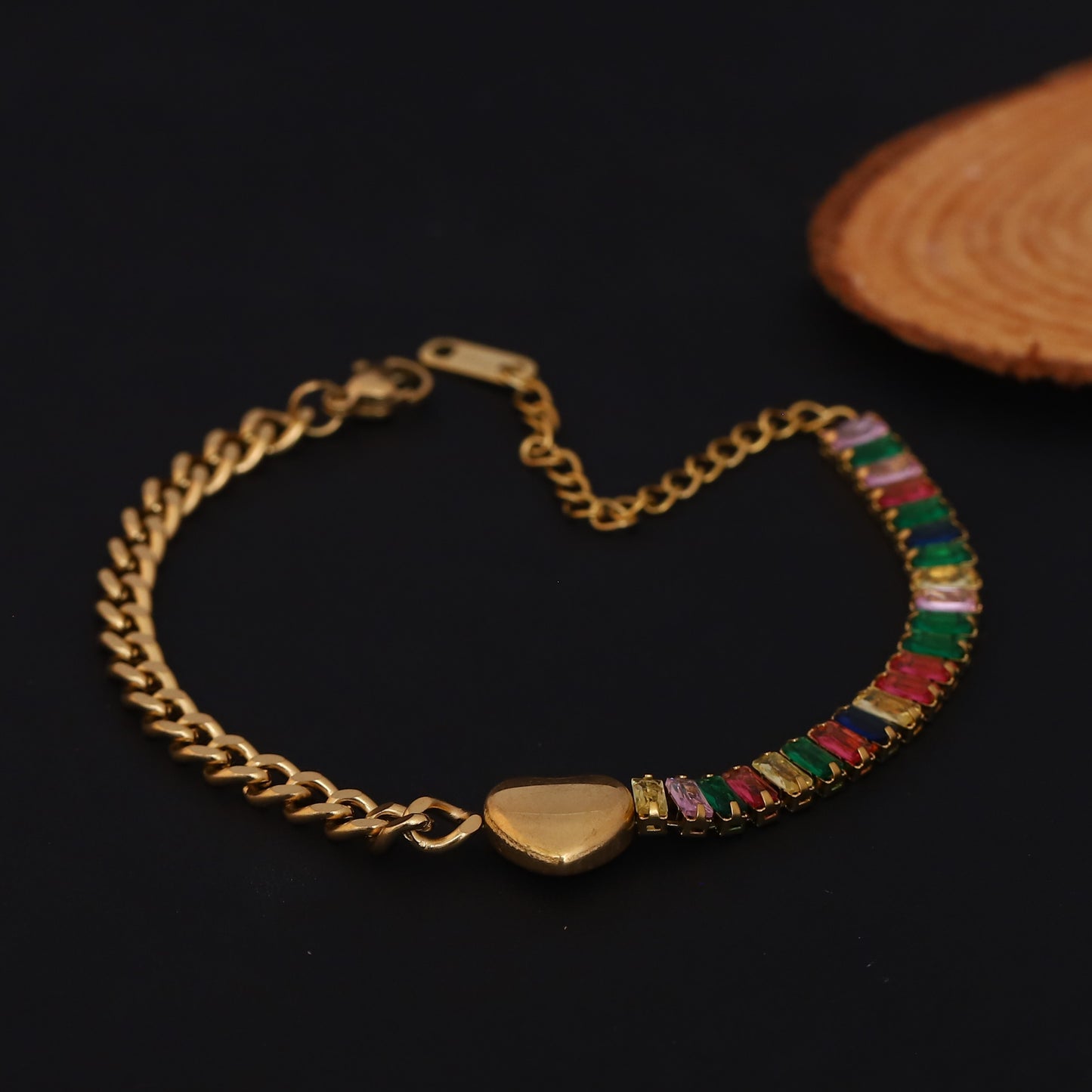 Elora Prism Heart Chain Bracelet – Rainbow Luxe Edition