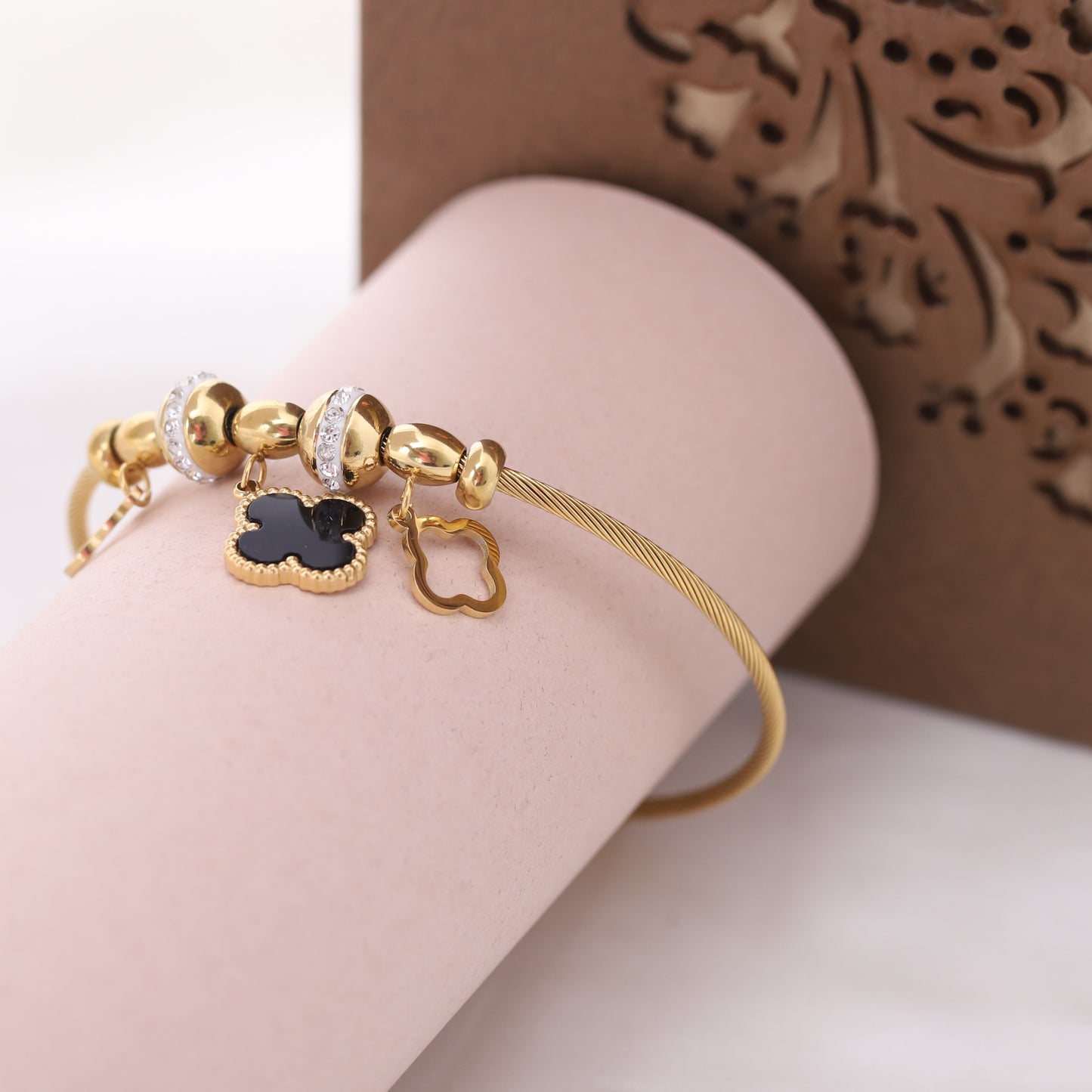 Elora Luxe Clover Charm Gold-Plated Cable Bracelets