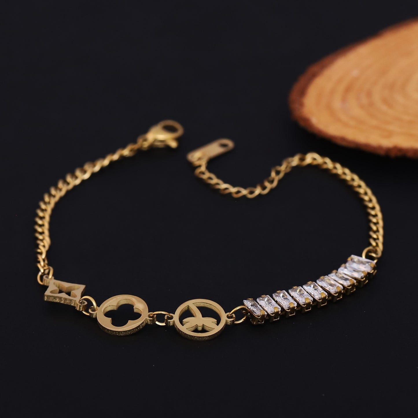 Elora Golden Geometric Charm Bracelet with Crystal Accents