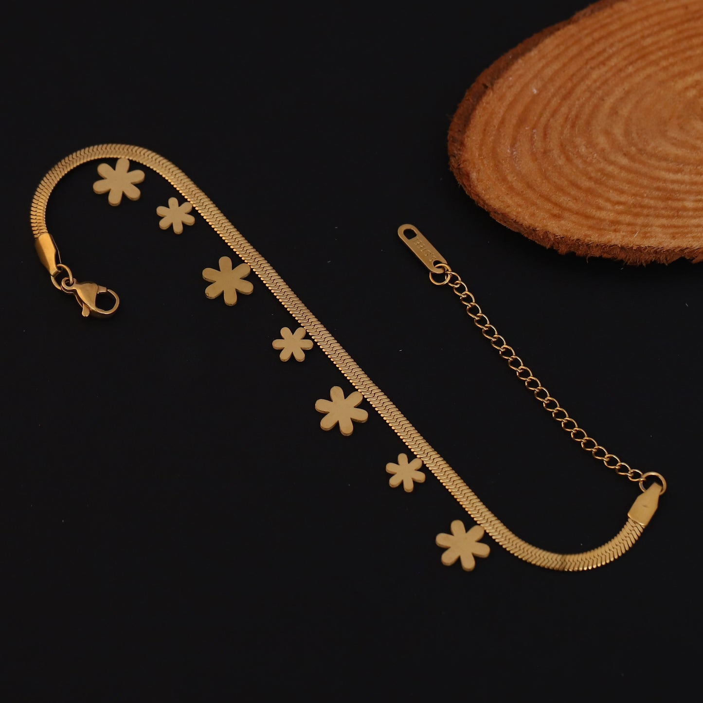 Elora Gold Plated Daisy Charm Herringbone bracelets