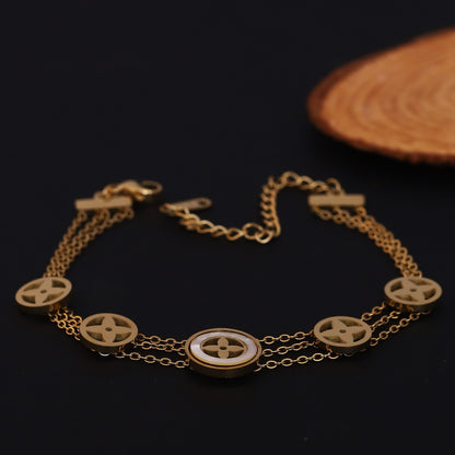 Elora Celeste Triple Chain Bracelet – White Enamel Luxe Edition