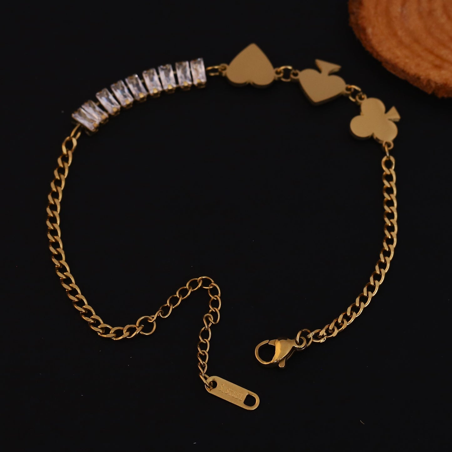 Elora Golden Card Suits & Crystal Charm Bracelet