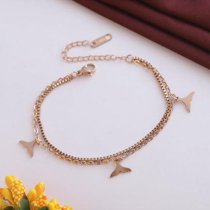 Elora Rose-Gold Whale Tail Double Chain Bracelets