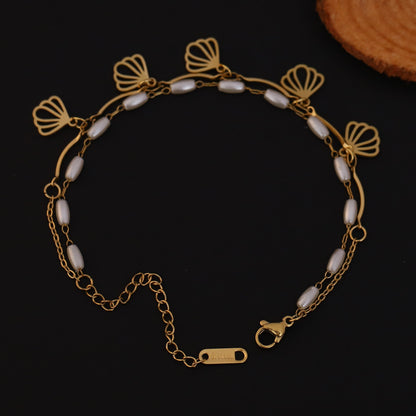 Elora Ocean Shell Pearl Charm Bracelet – Golden Tide Edition