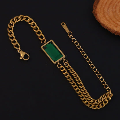 Elora Golden Green Stone Dual Chain Bracelet