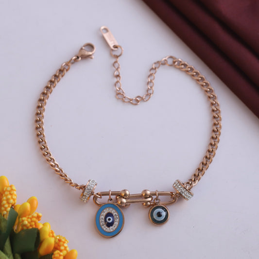 Elora Rose Gold Evil Eye Charm Bracelet