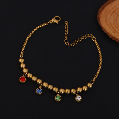 Elora Gold Plated Beaded Bracelet with Multicolor Crystal Charms
