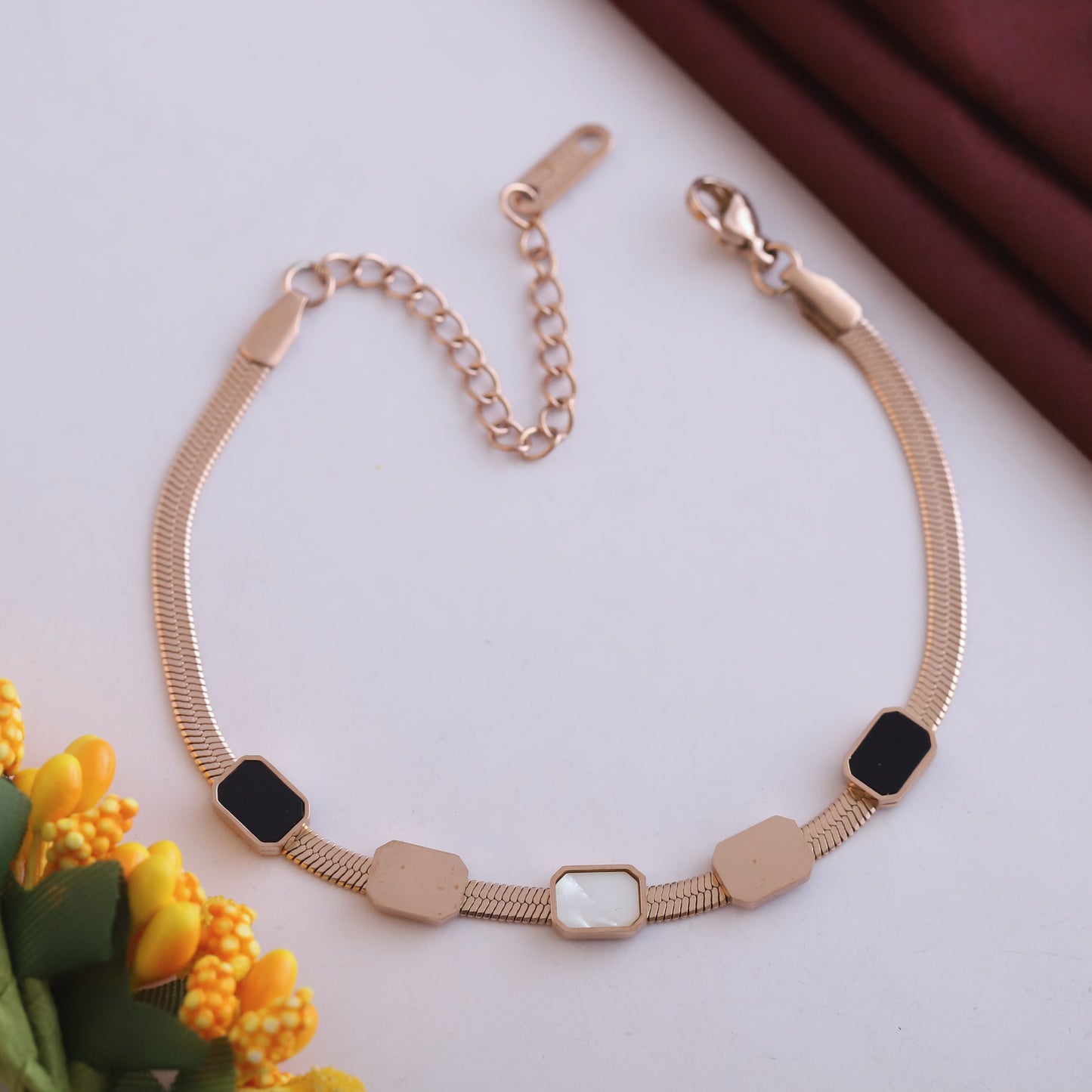 Elora Rose Gold Plated Minimalist Disc Charm Bracelet
