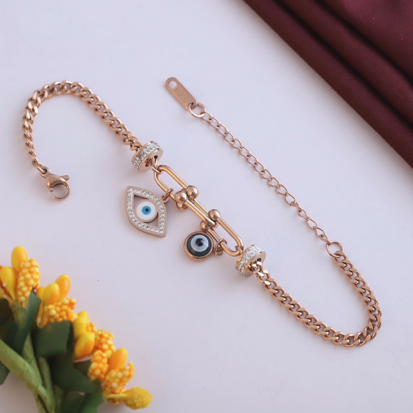 Elora Rose Gold Evil Eye Charm Bracelet