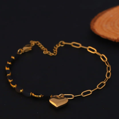 Elora Golden Heart Charm Dual Chain Bracelet