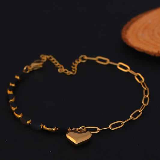 Elora Golden Heart Charm Dual Chain Bracelet