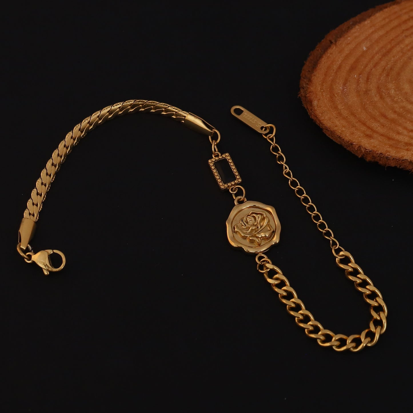 Elora Golden Rose Coin Bracelet with Geometric Accent