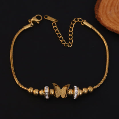 Elora Golden Butterfly Bead Bracelet with Crystal Rings