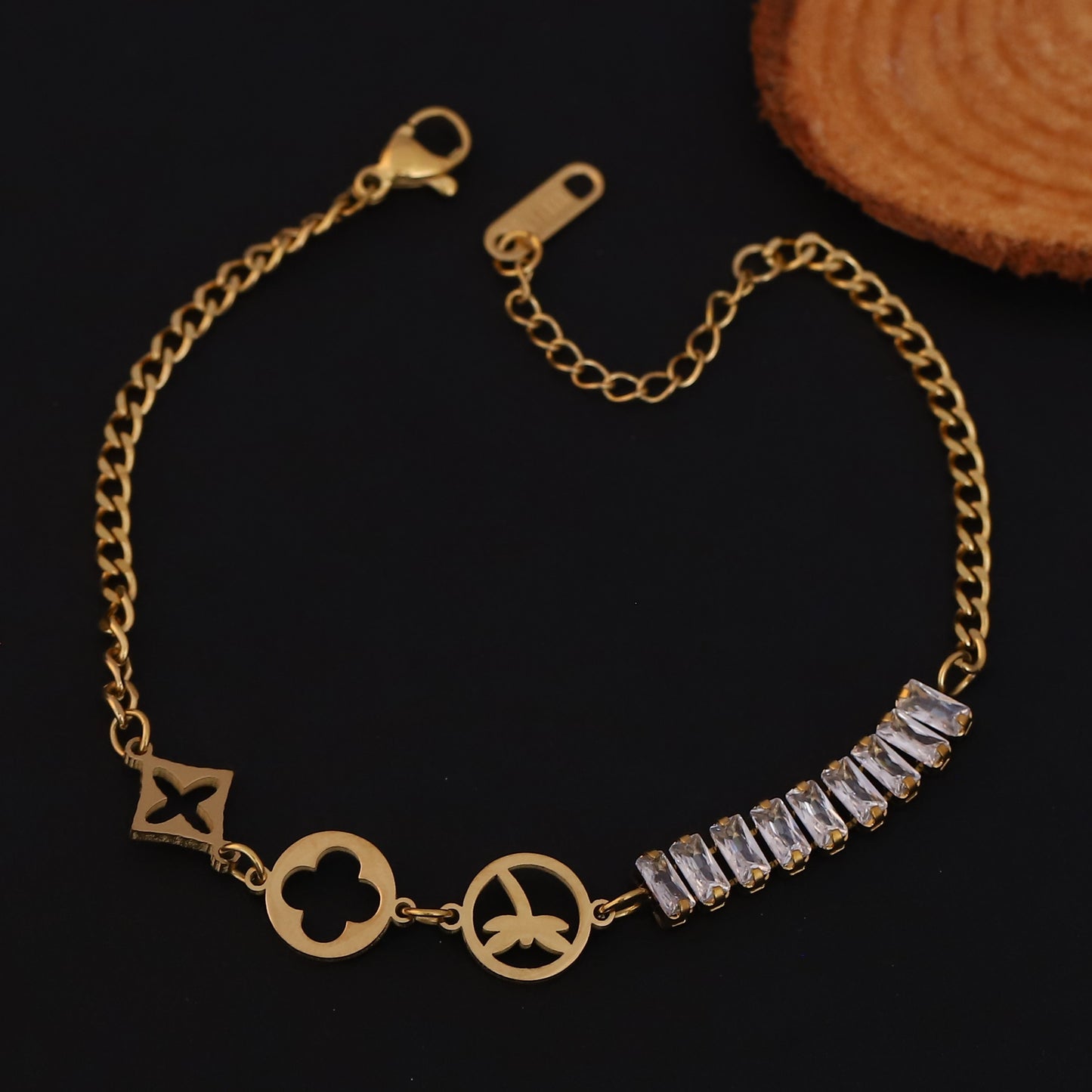 Elora Golden Geometric Charm Bracelet with Crystal Accents