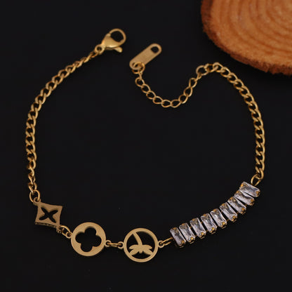 Elora Golden Geometric Charm Bracelet with Crystal Accents