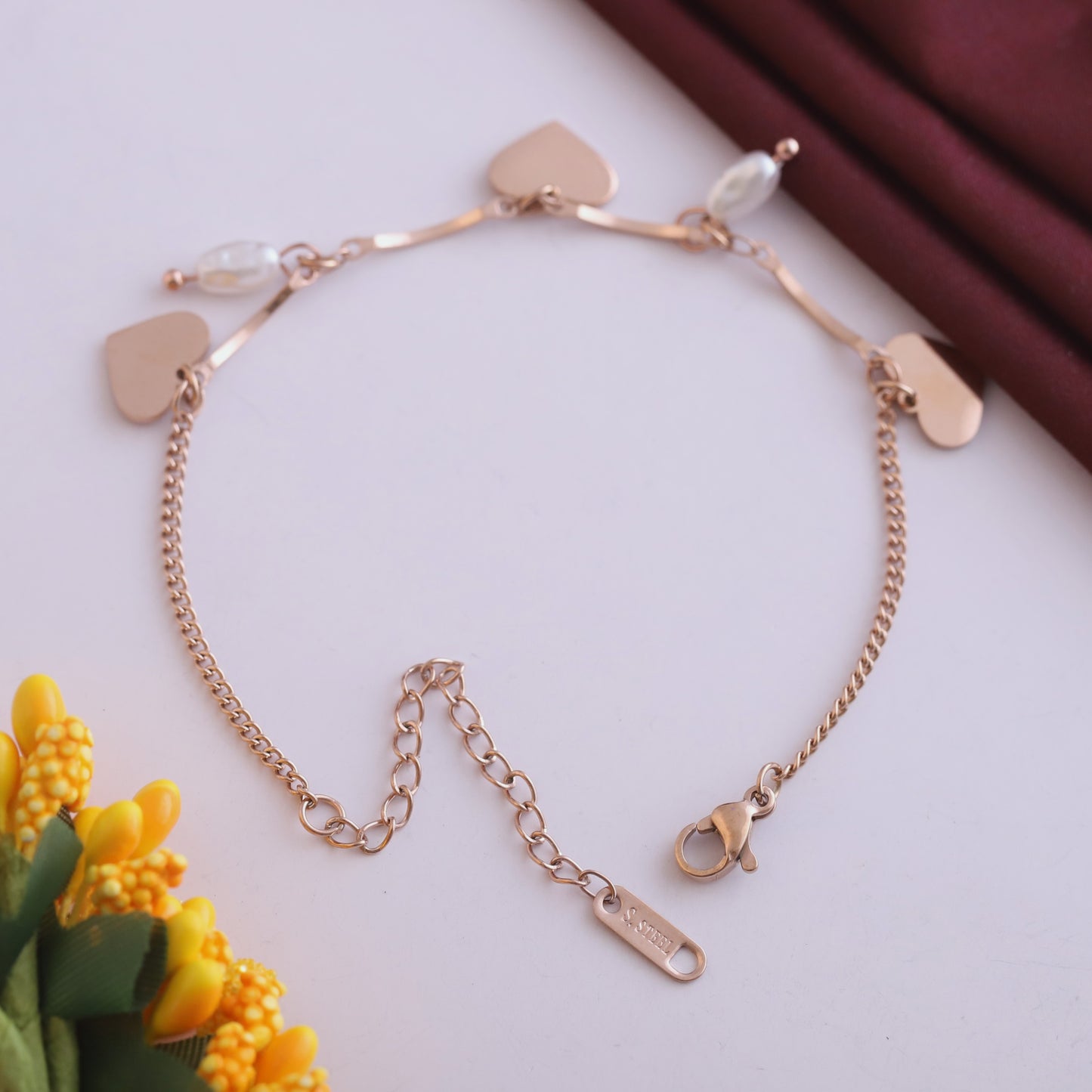 Elora Rose Gold Plated Heart & Pearl Charm
