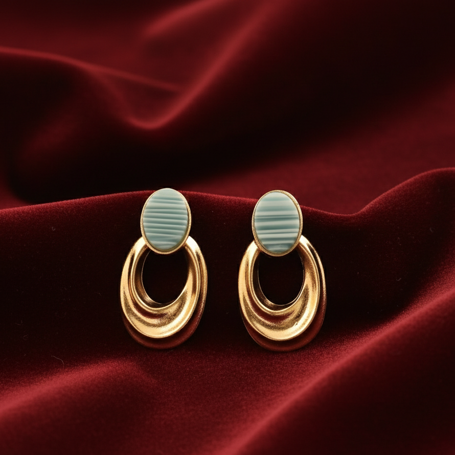 Elora Gold Plated Art Deco Mint Enamel Ovals Earring’s