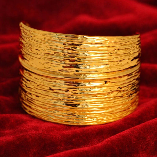 Elora Gold Plated Hammered Texture Wide Cuff Bracelet