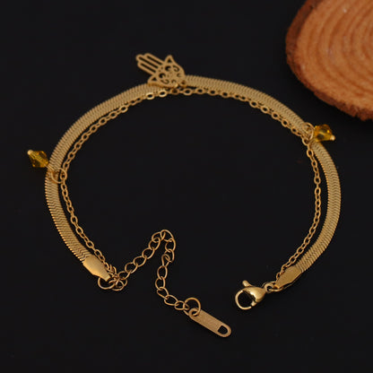 Elora Hamsa Harmony Dual Chain Bracelet – Gold Plated  Aura Edition