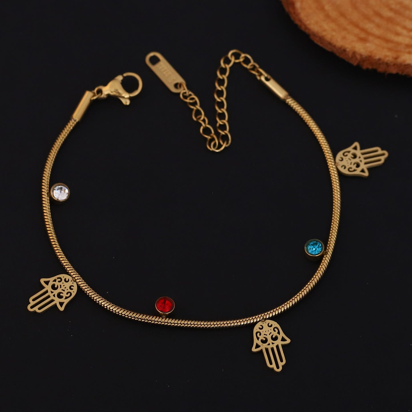 Elora Gold Plated  Hamsa Hand Bracelet with Multicolor Stones