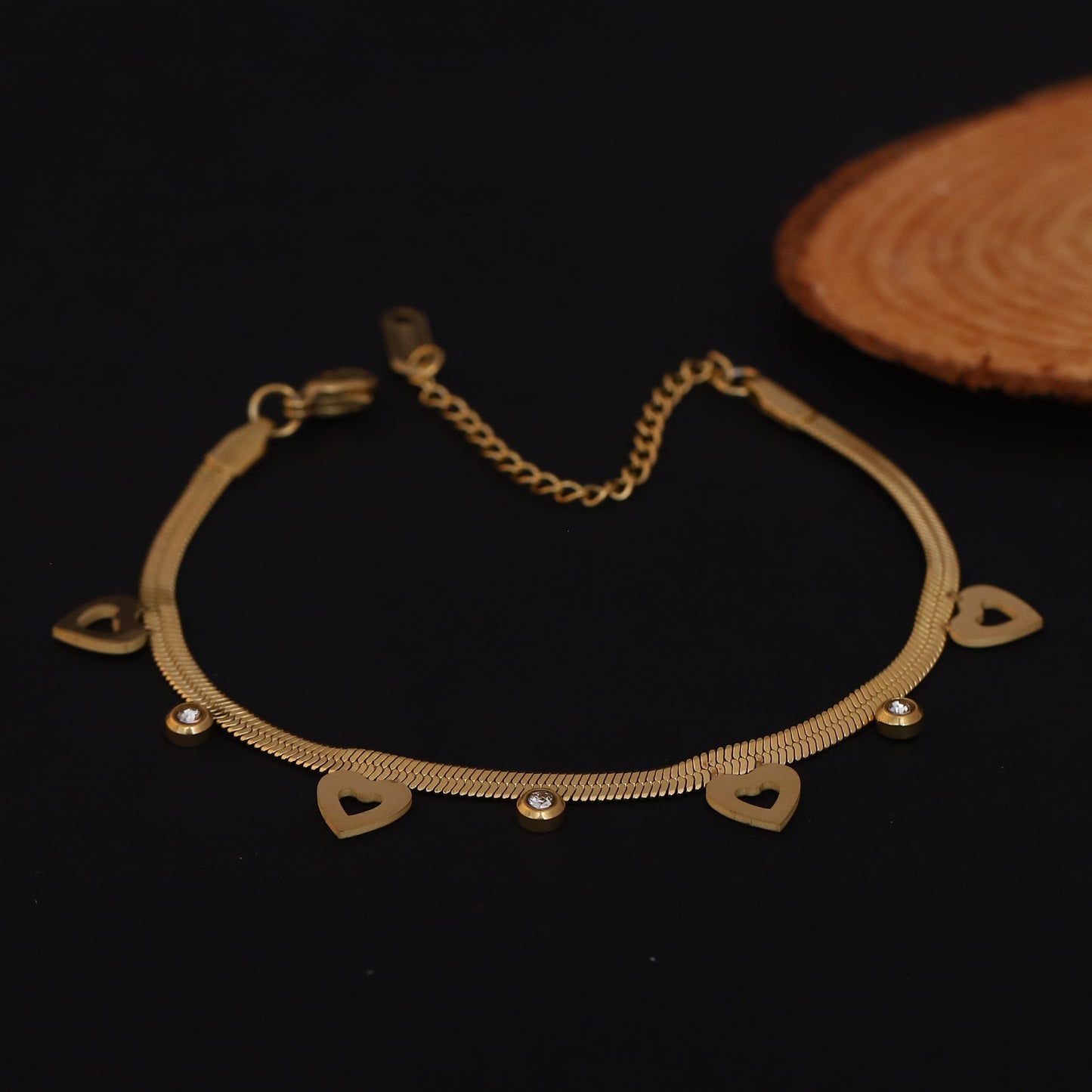 Elora Golden Heart Charm & Crystal Accent Bracelet