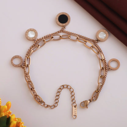 Elora Rose-Gold Dual Chain Geometric Charm Bracelet