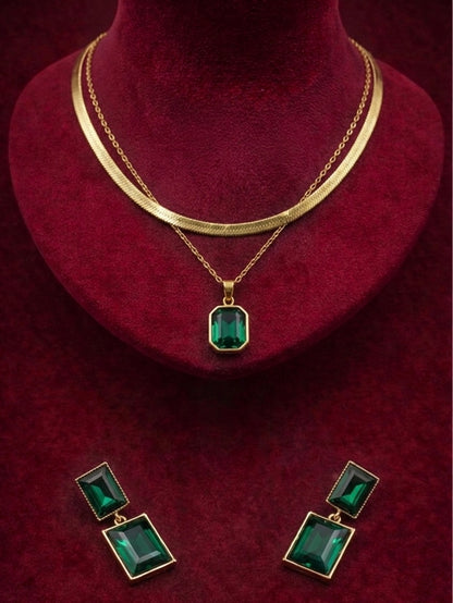 Elora Emeralds green gold plated layered Jewellery set