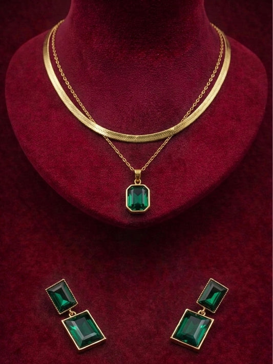 Elora Emeralds green gold plated layered Jewellery set