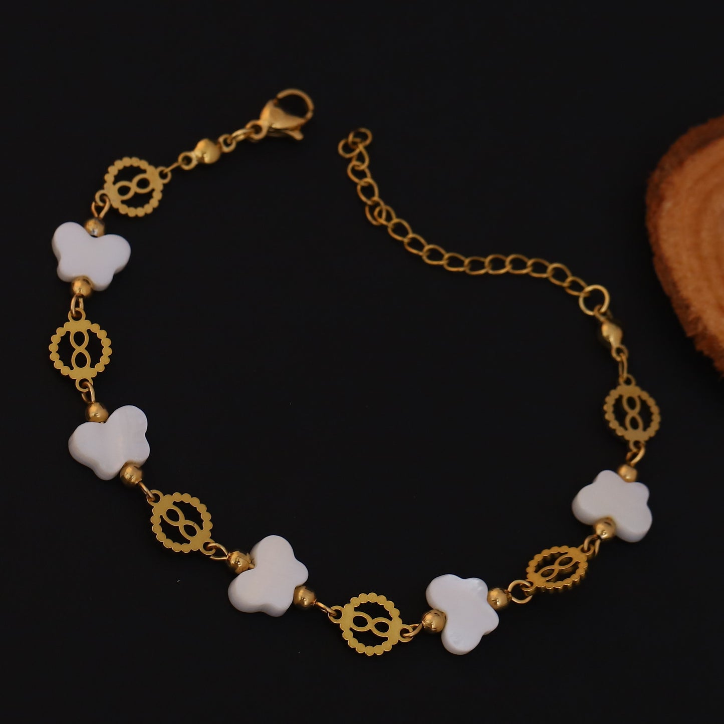 Elora White Butterfly Charm Bracelet with Golden Accents
