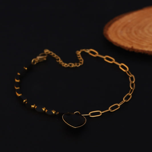 Elora Black Heart Charm Dual-Tone Gold-Plated Bracelet