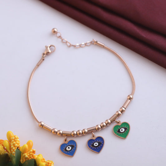 Elora Rose Gold Evil Eye Heart Charm Bracelet