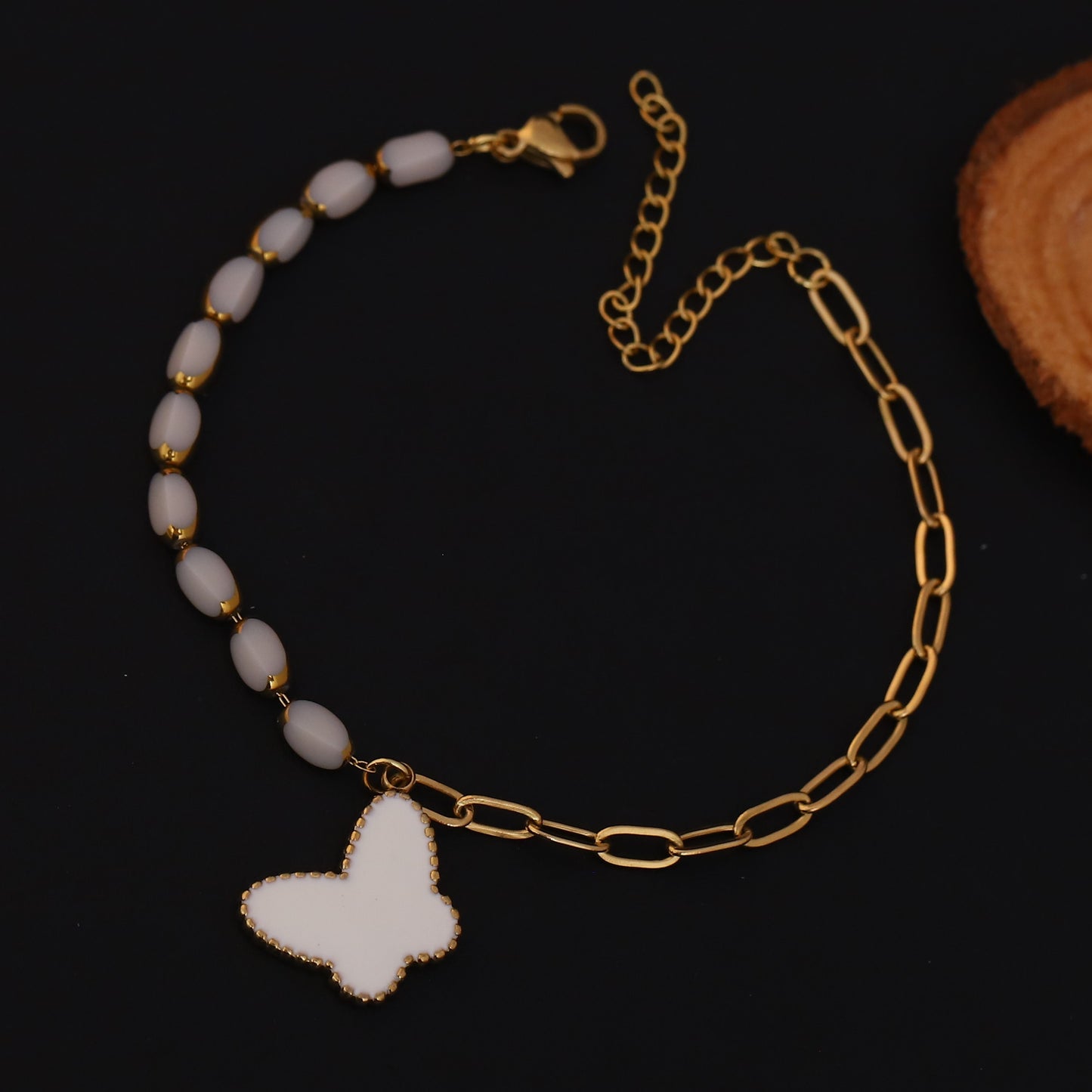 Elora Golden Dual Chain Bracelet with White Butterfly Charm